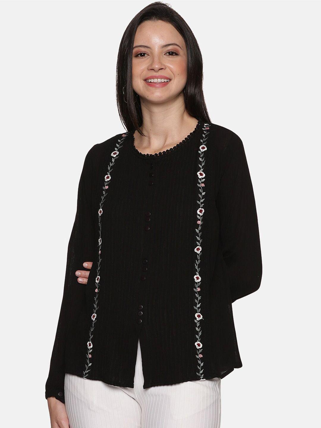 glory & i floral embroidered cotton puff sleeve top