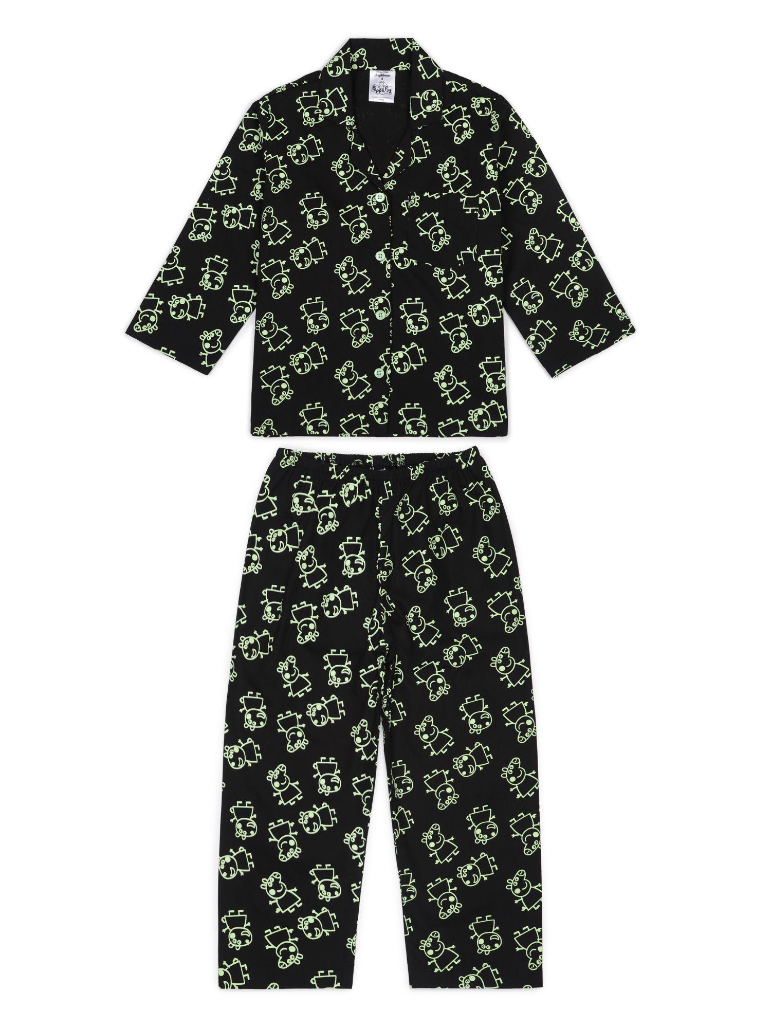 glow in the dark peppa print long sleeve kids night suit (set of 2)