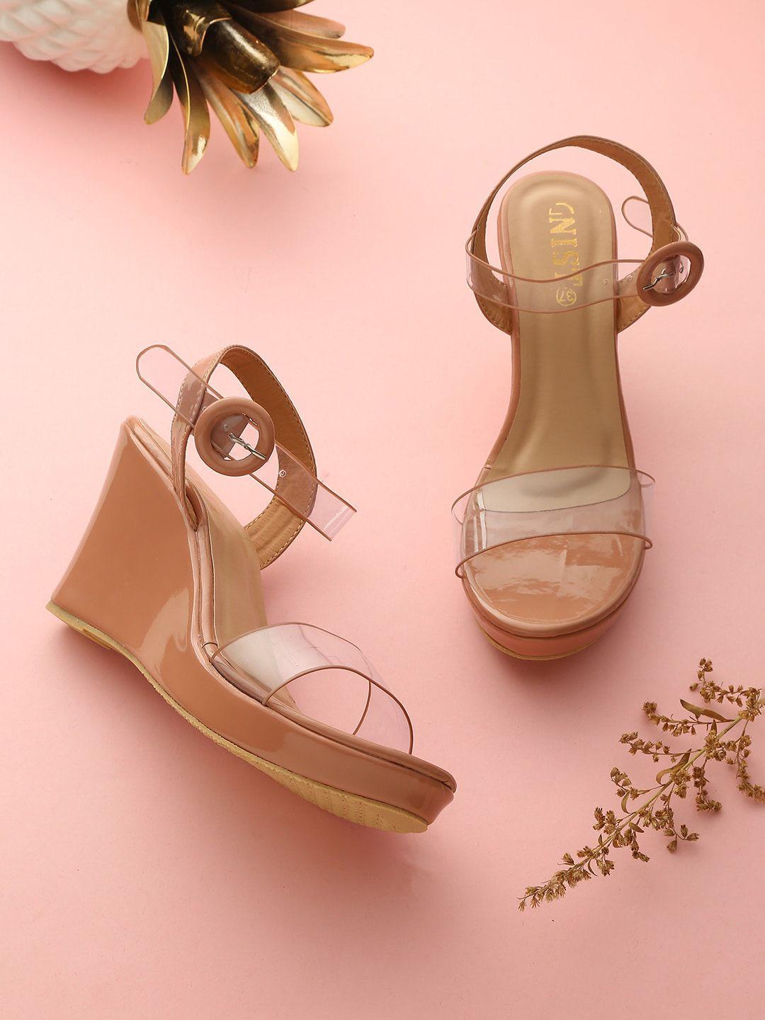 gnist women transparent & pink wedge sandals heels