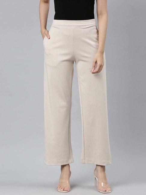 go colors! beige mid rise flared pants