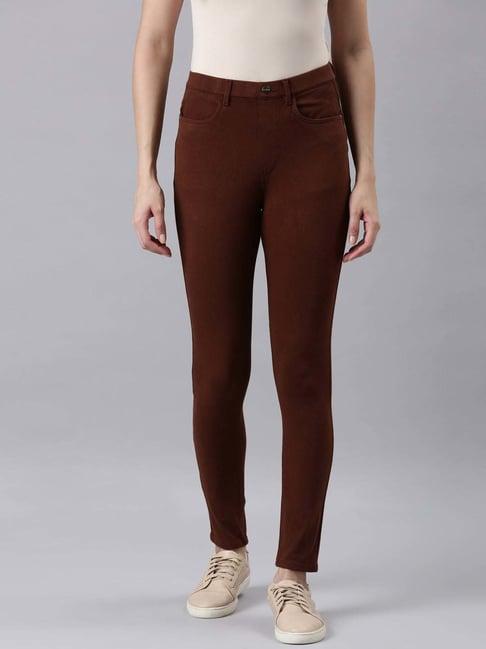 go colors! brown mid rise jeggings