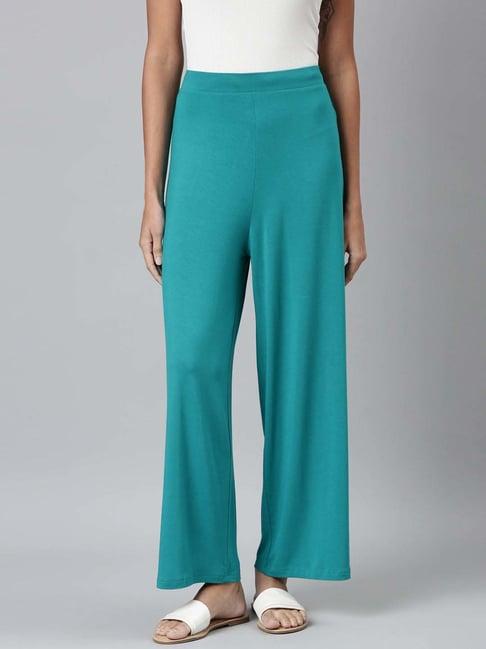 go colors! jade green relaxed fit palazzos