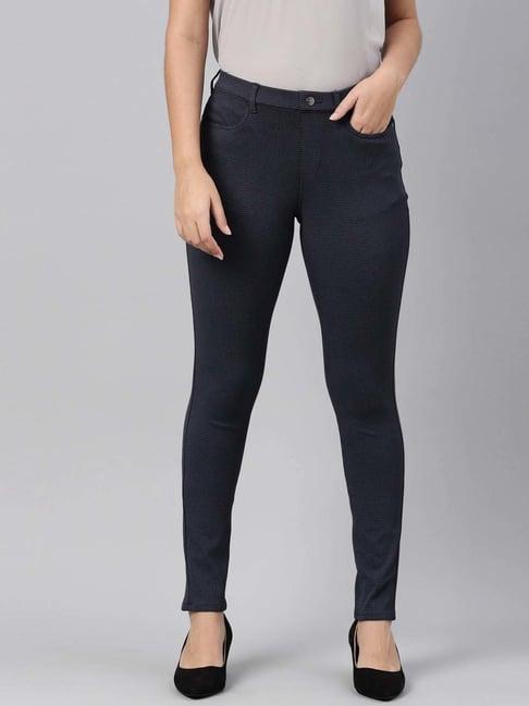 go colors! navy chequered jeggings