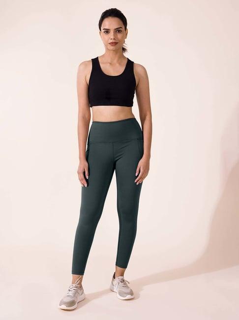 go colors! olive green mid rise sports tights