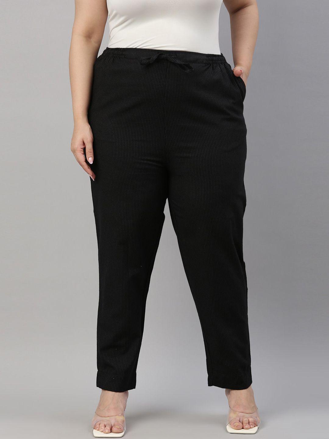 go colors women black tapered fit pleated trousers