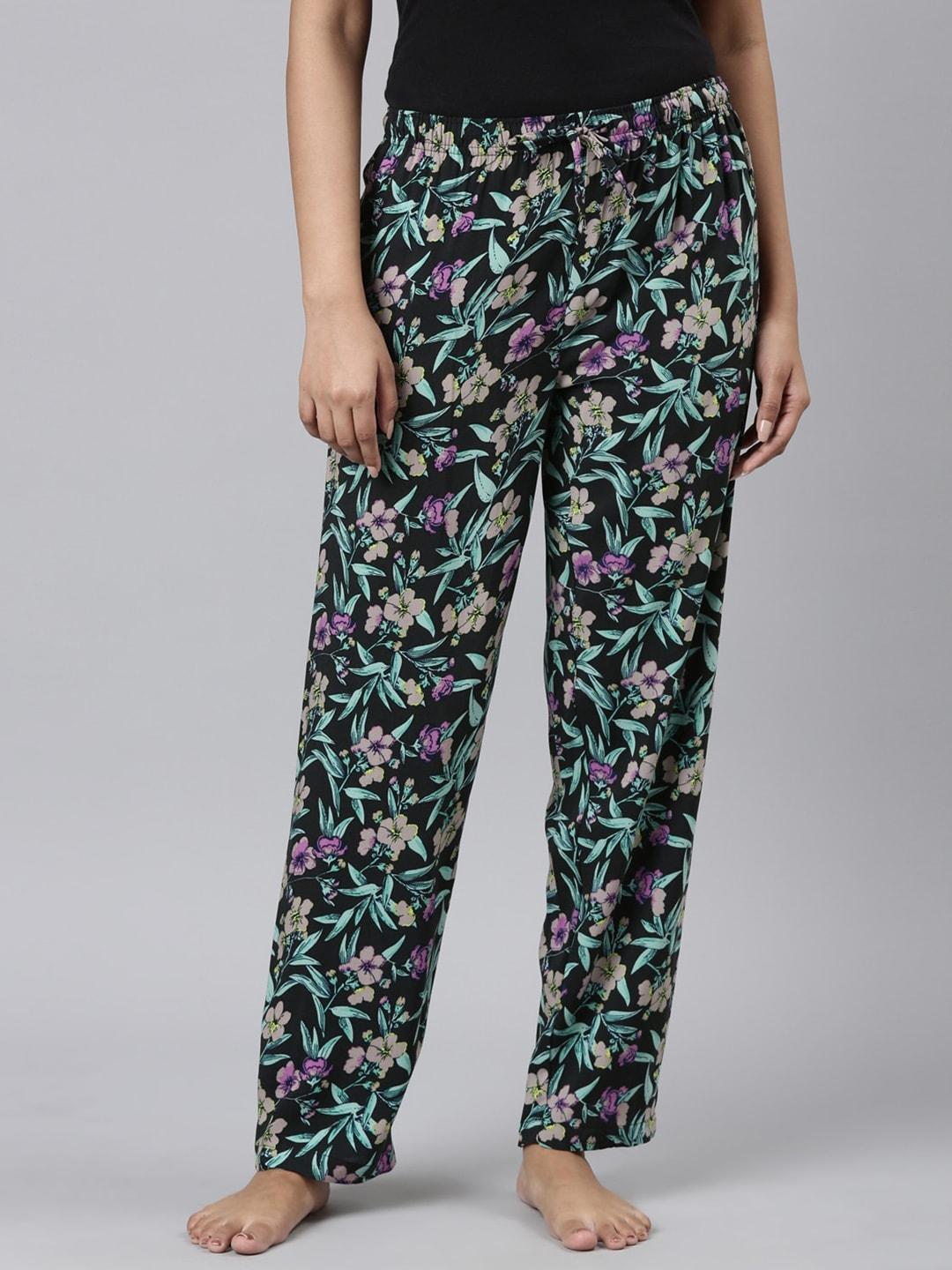 go colors women floral-printed relaxed-fit lightweight lounge pants