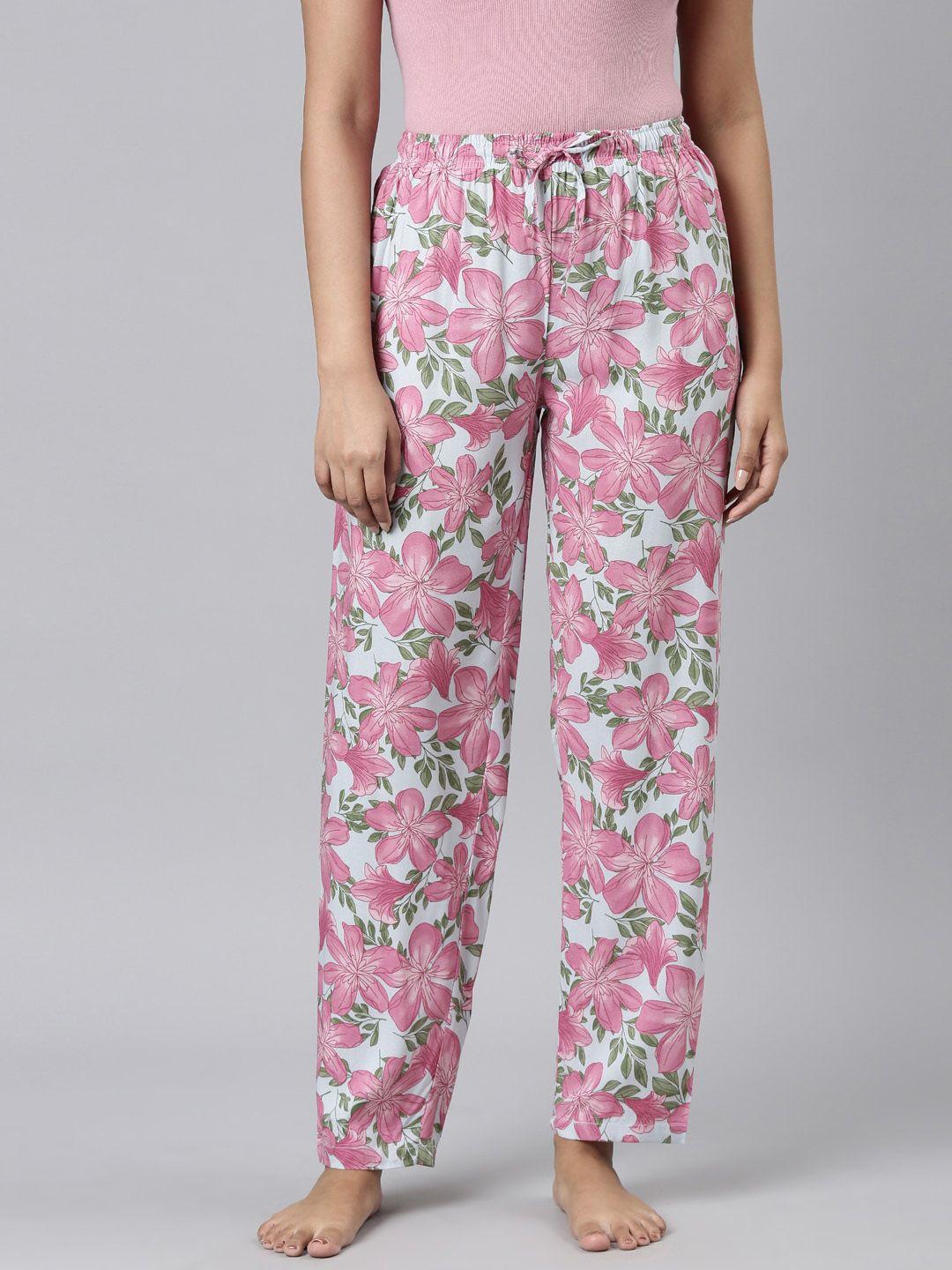 go colors women floral-printed relaxed-fit lightweight lounge pants