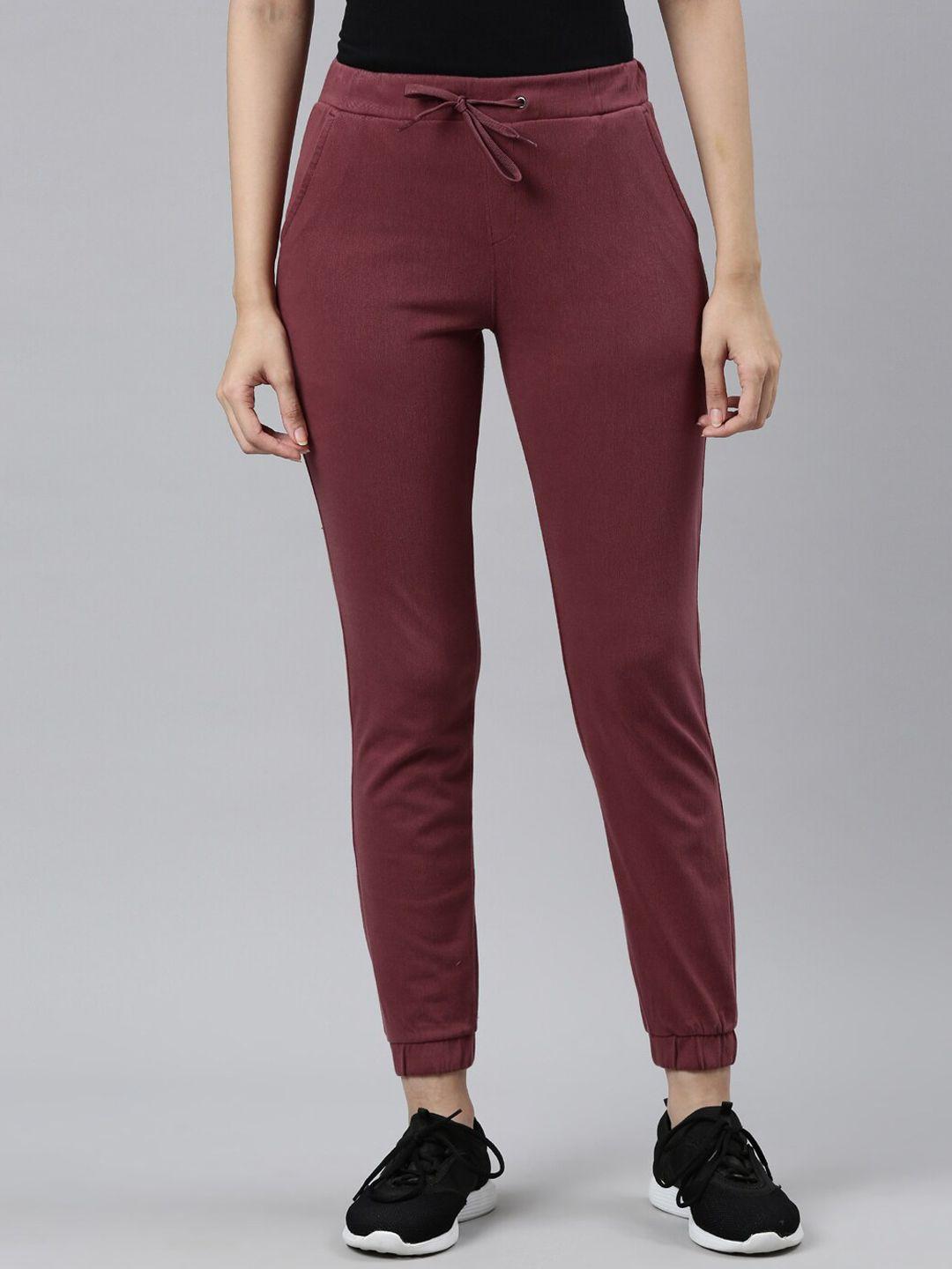 go colors women maroon solid cotton sports joggers
