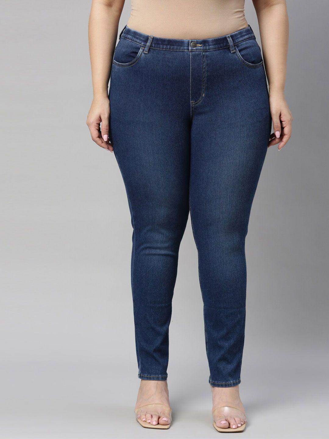 go colors women plus size blue regular mildly distressed stretchable jeans