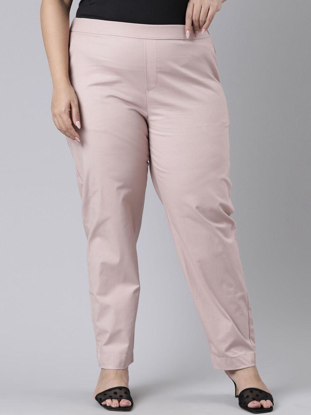 go colors women plus size pink cotton straight fit chinos trousers