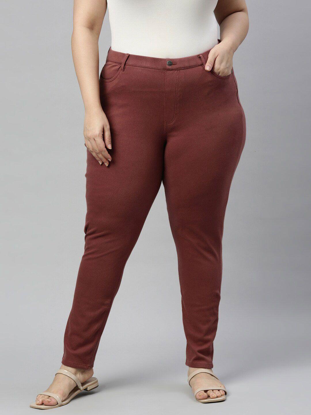 go colors women rust brown solid super stretch slim-fit jeggings