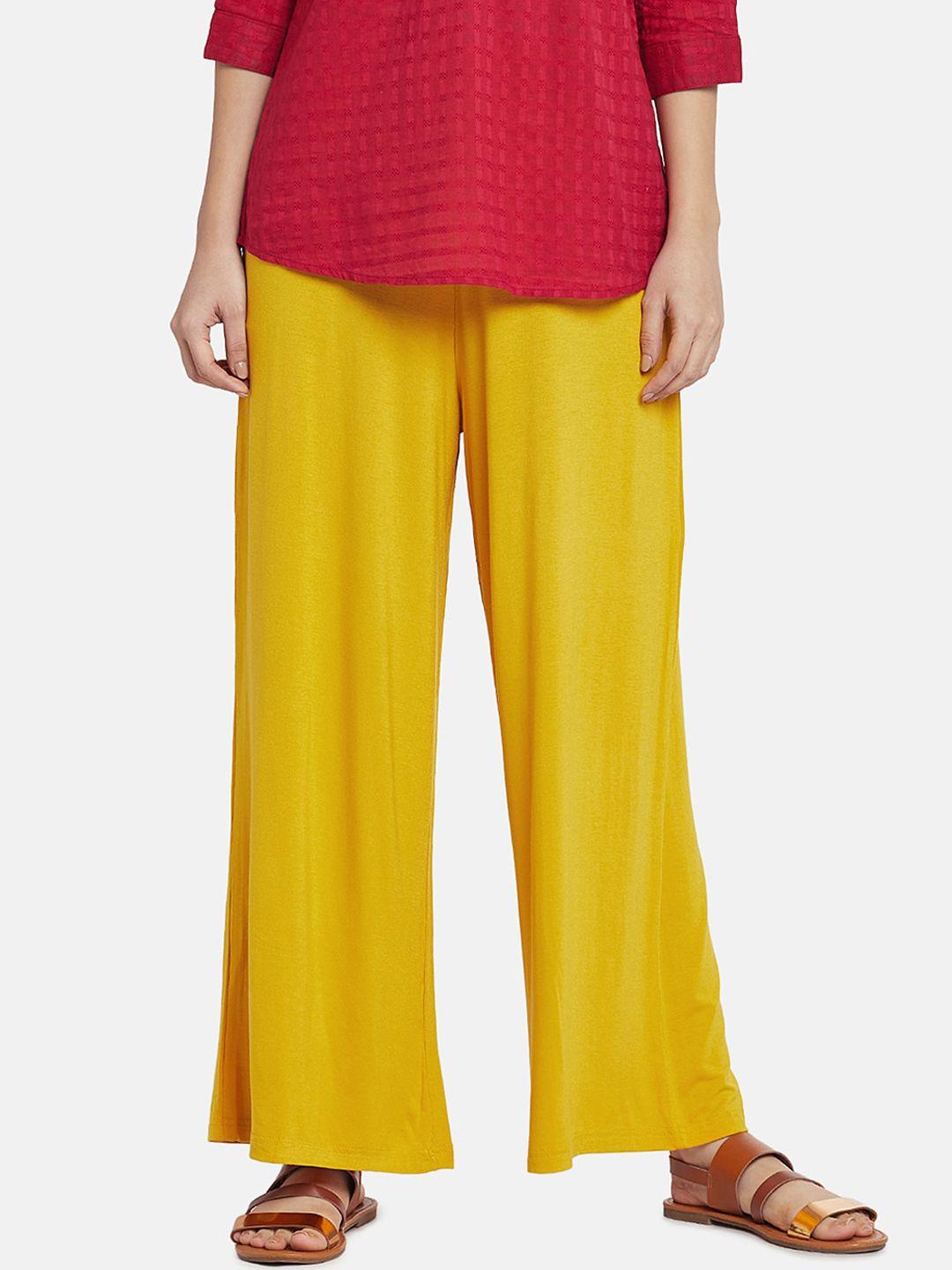 go colors women yellow solid wide leg palazzos