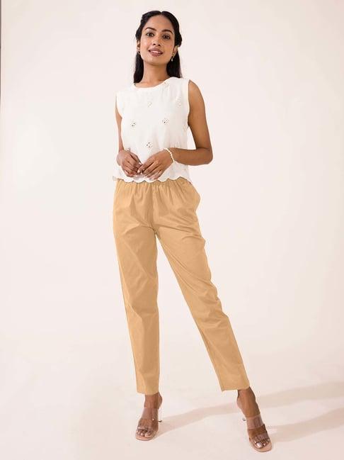 go colors! beige cotton mid rise pants