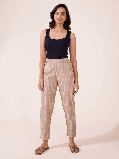 go colors! beige linen printed pencil pants