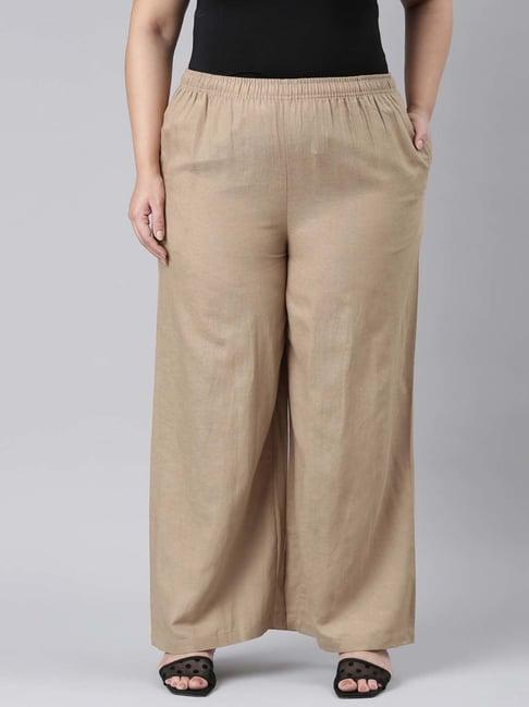 go colors! beige linen relaxed fit palazzos