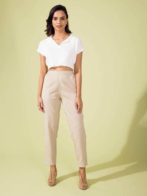 go colors! beige linen striped pencil pants