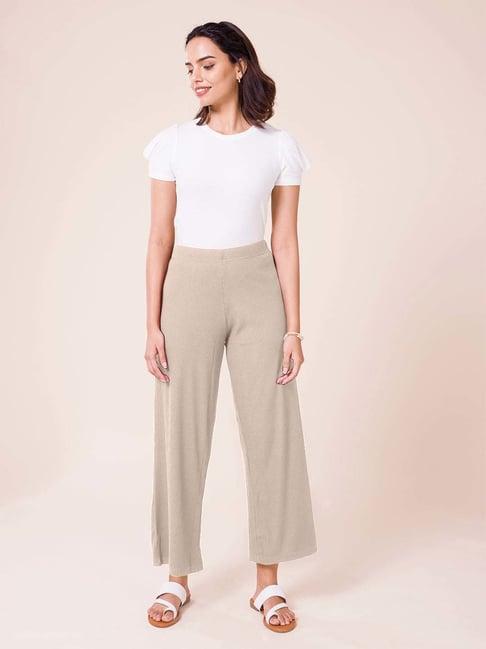 go colors! beige relaxed fit palazzos
