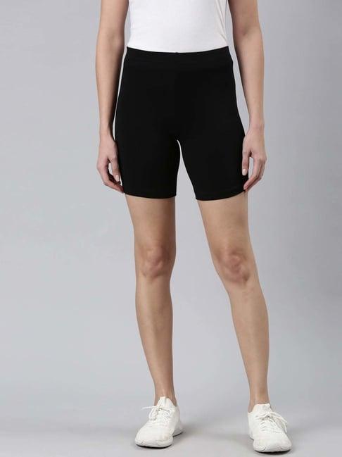 go colors! black cotton slim fit sports shorts