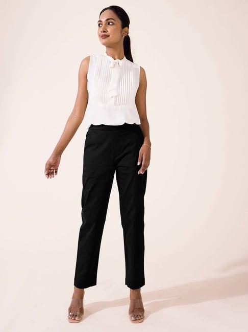 go colors! black mid rise formal trousers