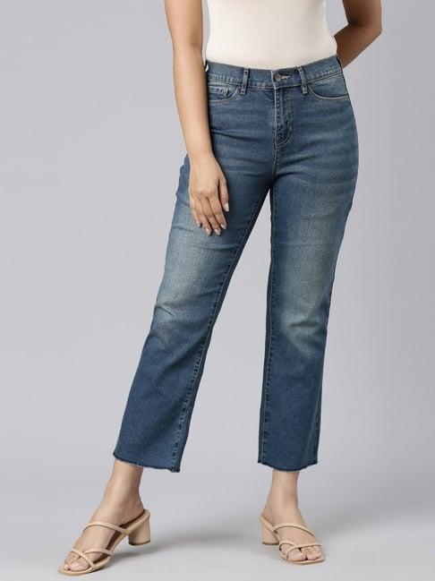 go colors! blue flared fit mid rise jeans