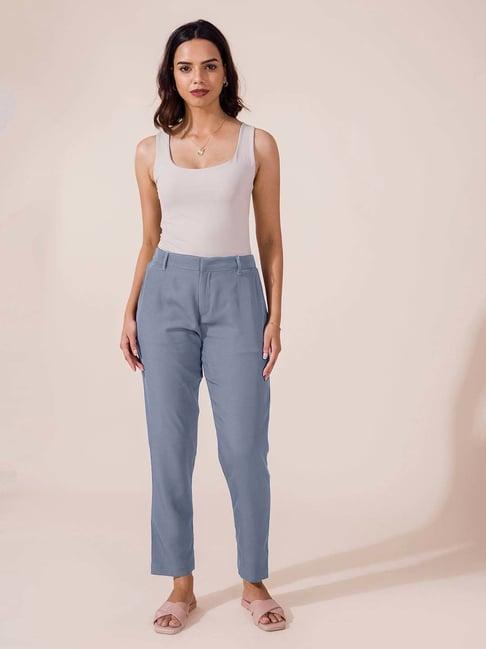 go colors! blue mid rise formal trousers