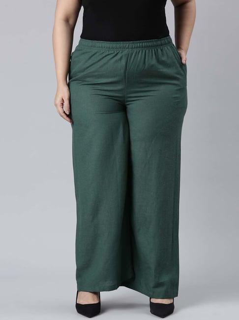 go colors! bottle green linen relaxed fit palazzos