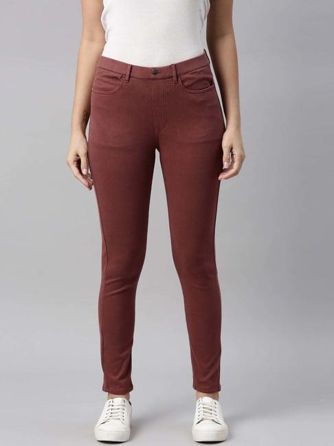 go colors! brown mid rise jeggings