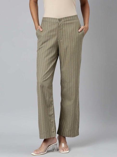 go colors! green cotton striped flared pants
