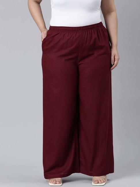 go colors! maroon linen relaxed fit palazzos