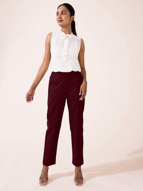 go colors! maroon mid rise formal trousers