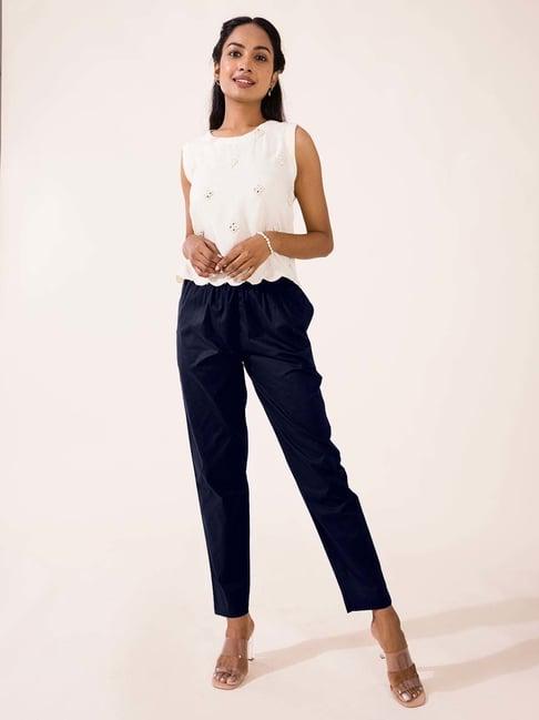 go colors! navy cotton mid rise pants