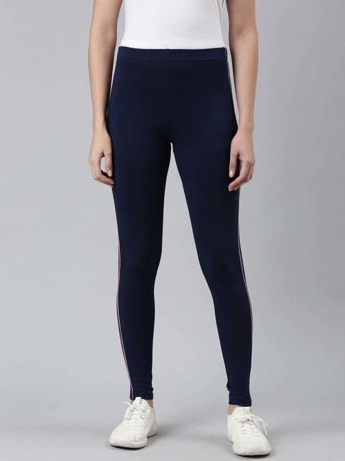 go colors! navy cotton striped sports tights