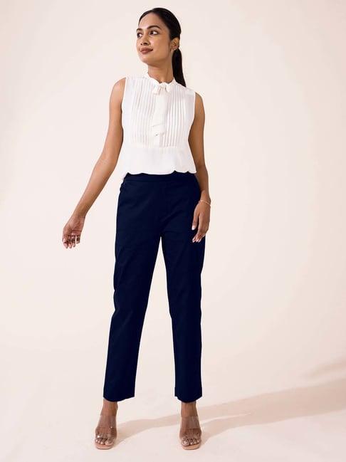 go colors! navy mid rise formal trousers