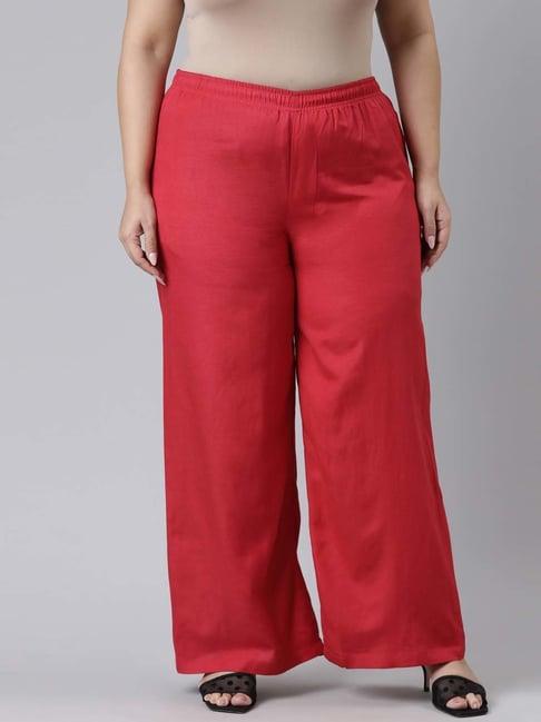 go colors! red linen relaxed fit palazzos