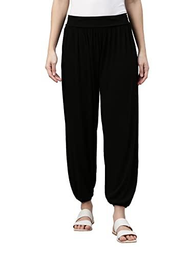 go colors women's relaxed fit viscose blend harem pants (8905344003811_black_l)