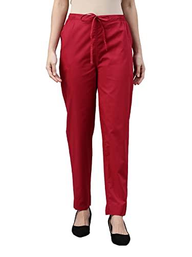 go colors women's tapered fit cotton pants (8905344117075_red_xl)