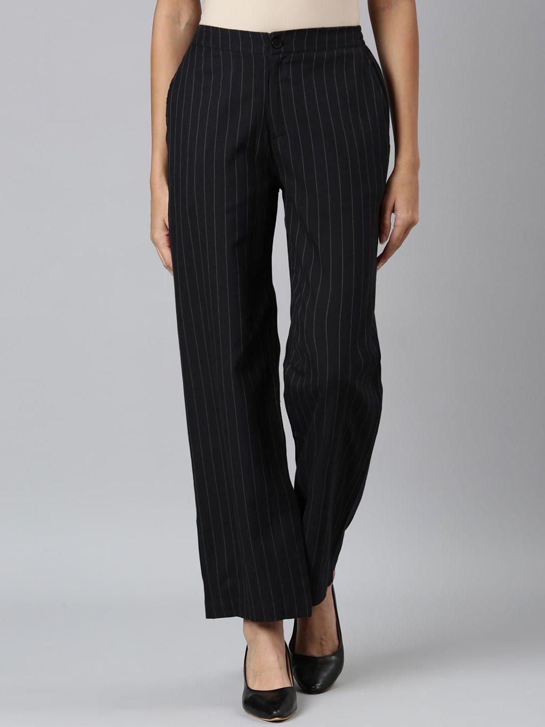 go colors women black striped trousers