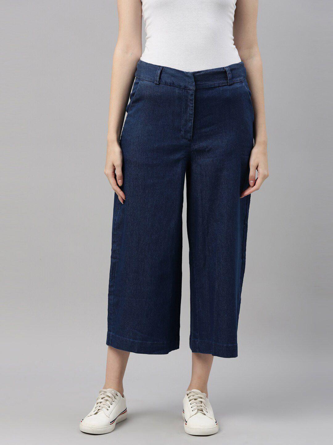 go colors women blue loose fit chambray culottes trousers