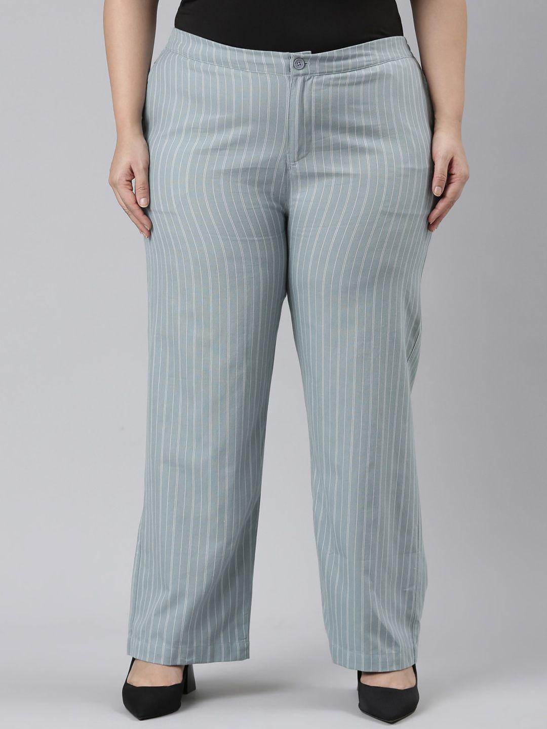 go colors women blue striped trousers