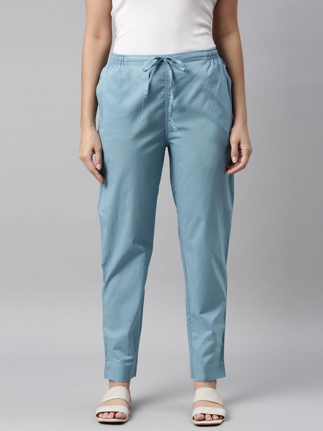 go colors women blue tapered fit trousers