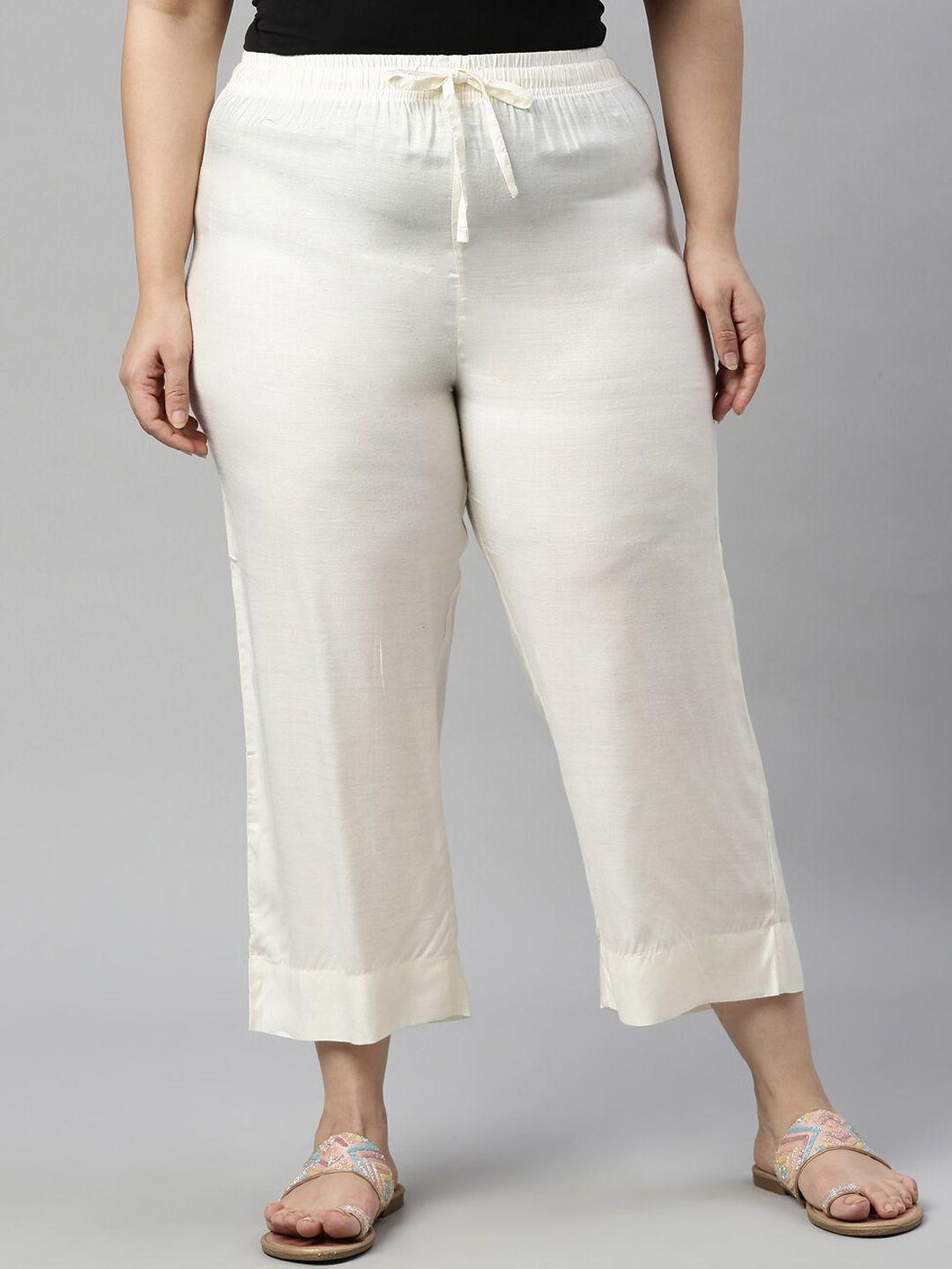 go colors women cream-coloured tapered fit trousers