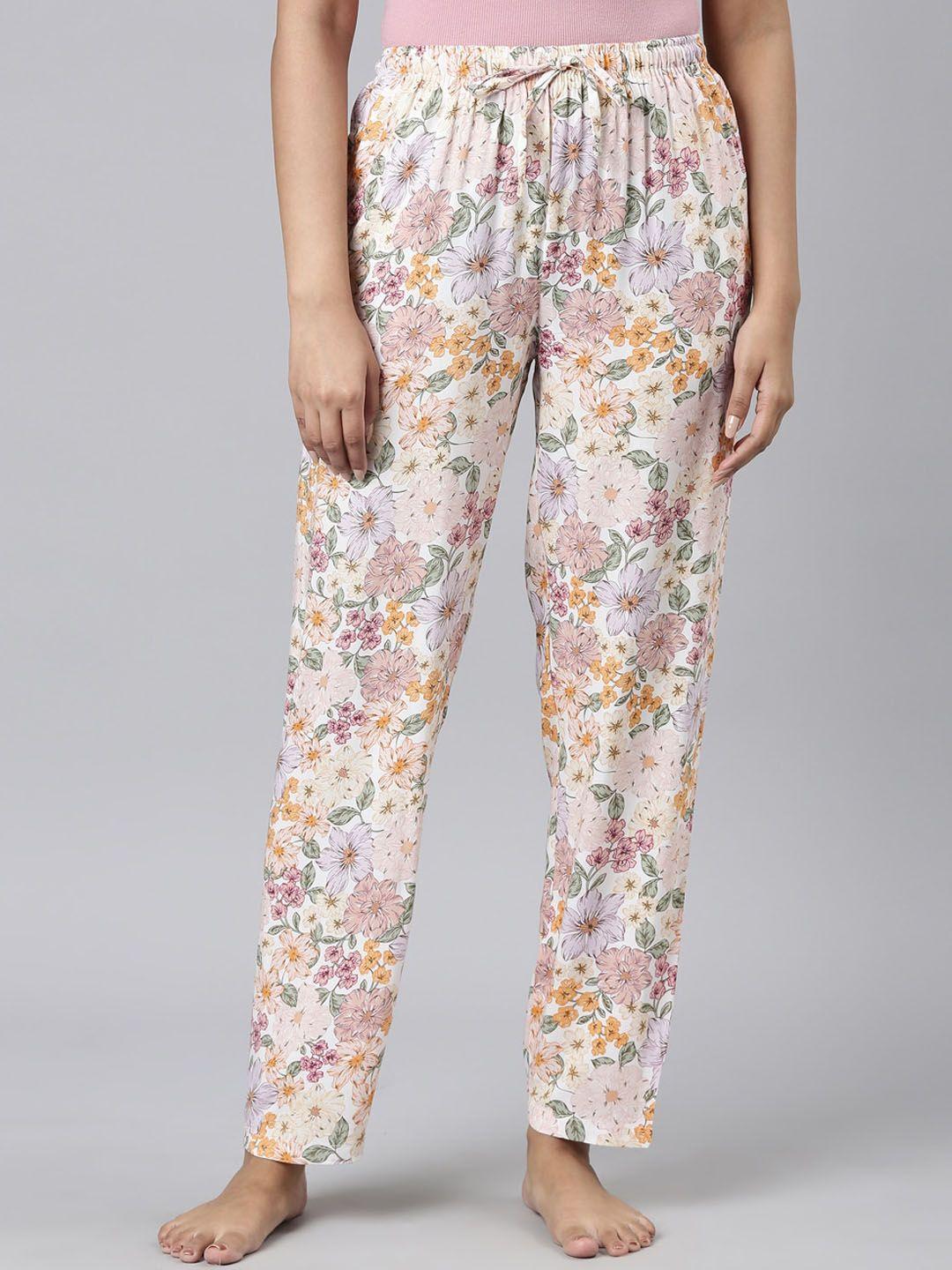 go colors women floral printed relaxed-fit lightweight lounge pants