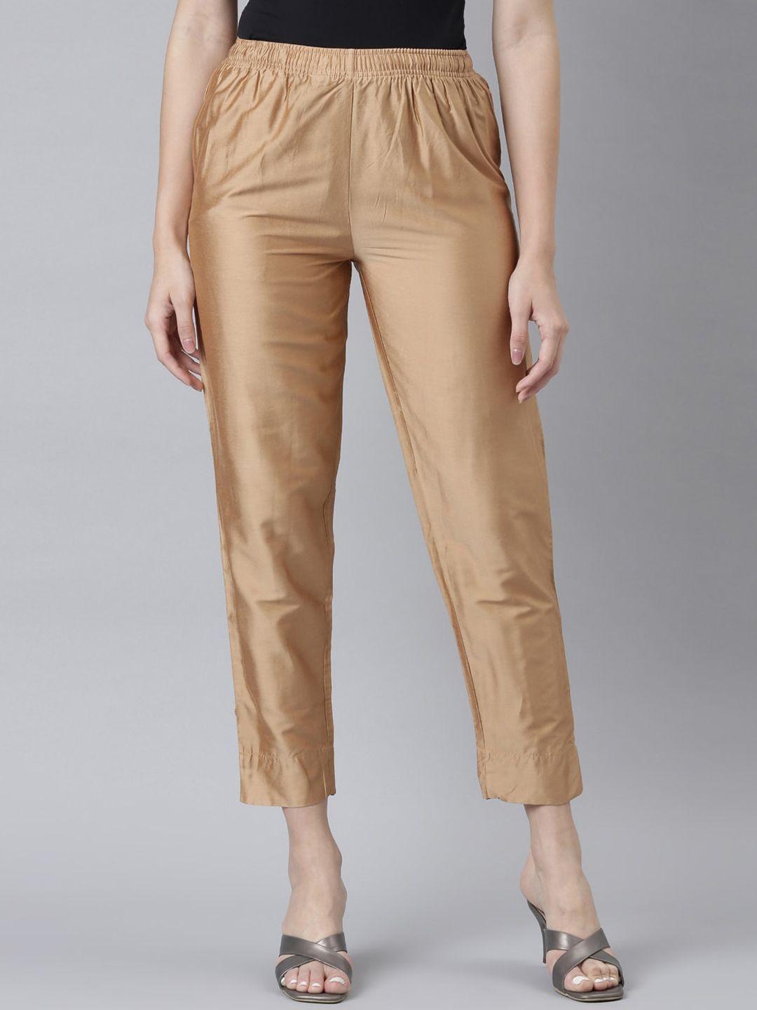 go colors women gold-toned tailored tapered fit modal cigerette trousers