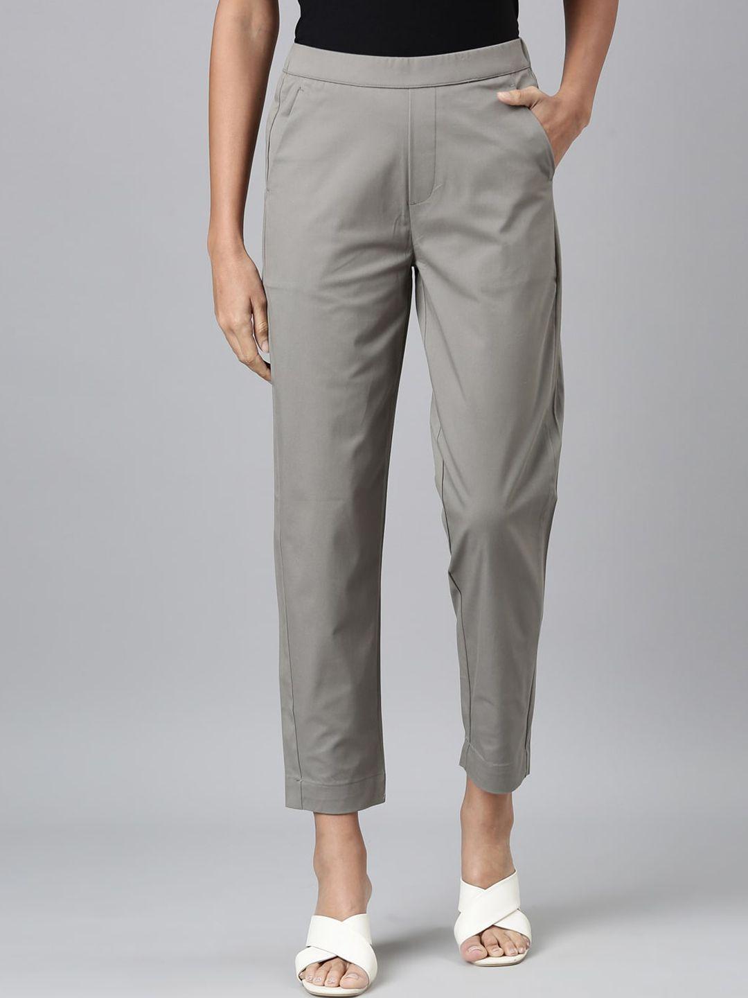 go colors women grey tapered fit trousers