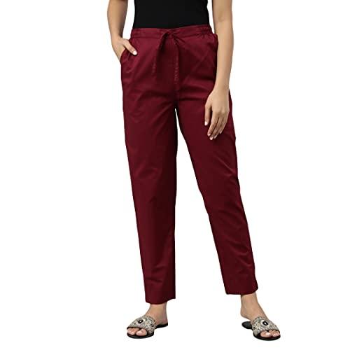 go colors women maroon mid rise tapered fit cotton pants