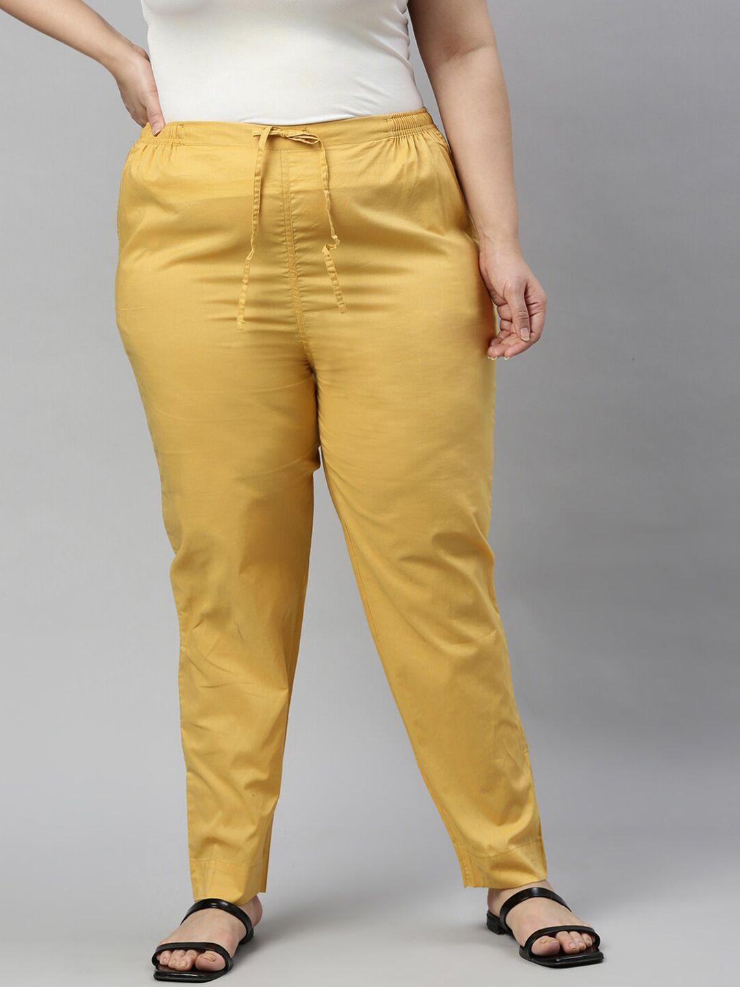 go colors women mustard yellow tapered fit chinos trousers