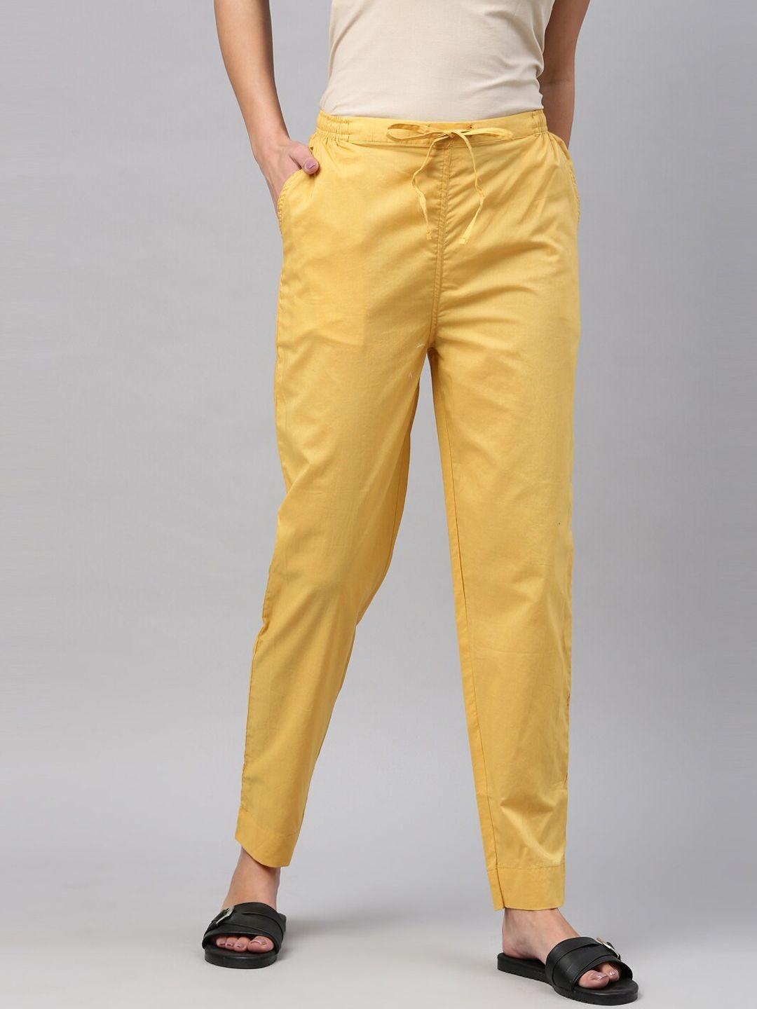 go colors women mustard yellow tapered fit chinos trousers