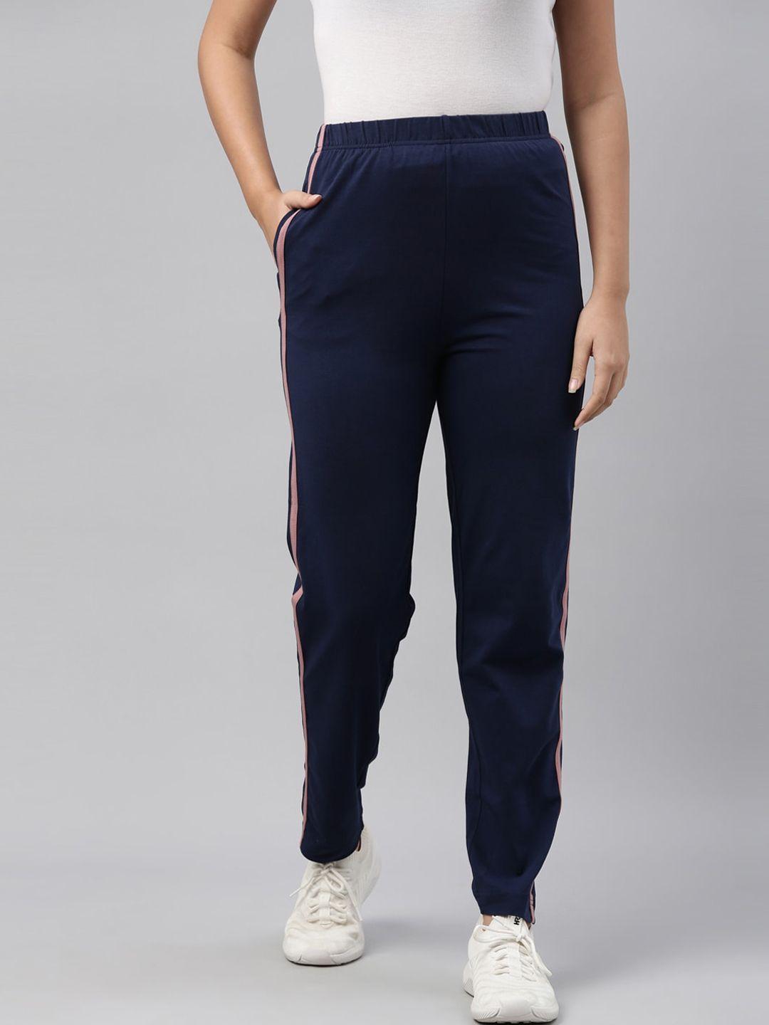 go colors women navy blue solid relaxed-fit track pants