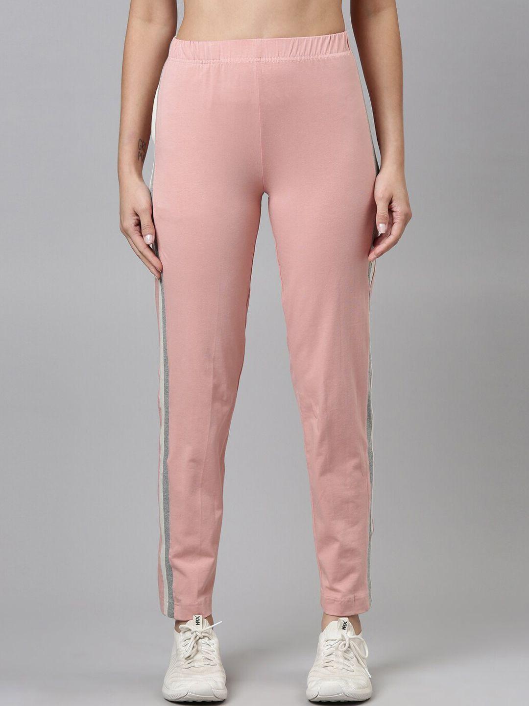 go colors women pink solid side striped track pants
