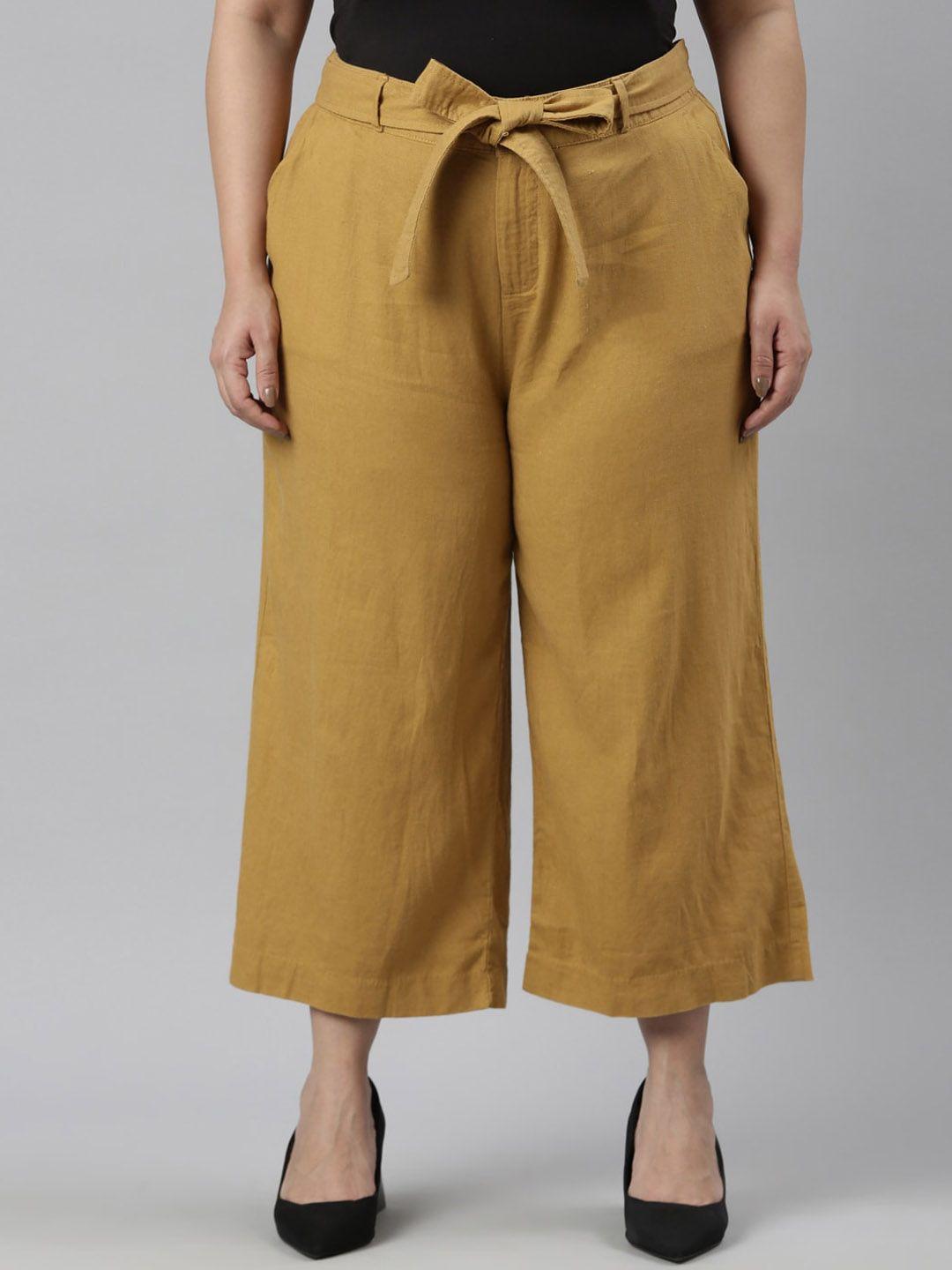 go colors women plus size relaxed straight fit high-rise linen culottes trousers